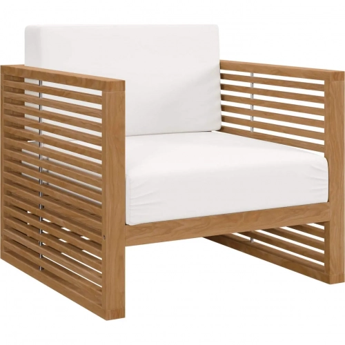 Carlsbad Outdoor Arm Chair in Teak & White Fabric