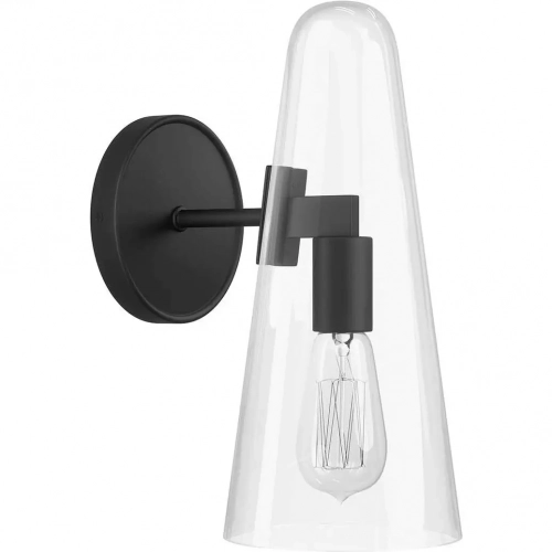 Beacon 1 Light Wall Sconce in Black Metal & Clear Glass