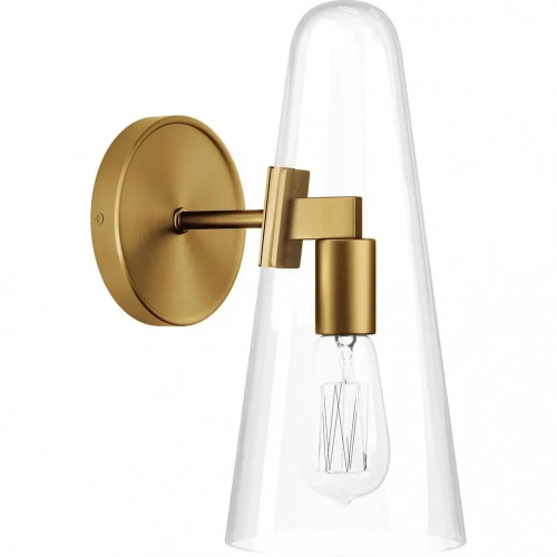 Beacon 1 Light Wall Sconce in Satin Brass Metal & Clear Glass