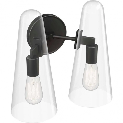 Beacon 2 Light Wall Sconce in Black Metal & Clear Glass