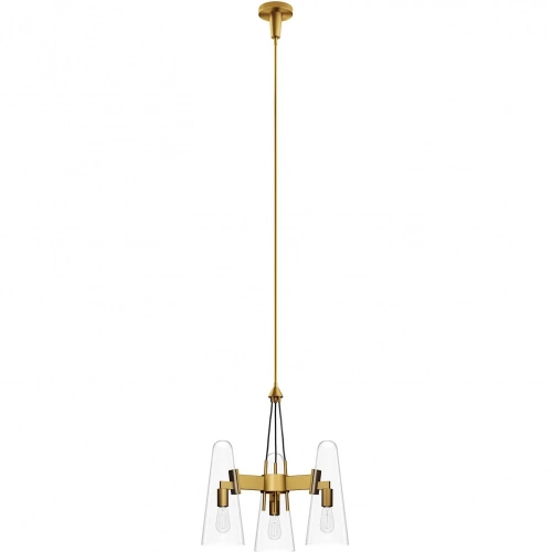 Beacon 3 Light Ceiling Pendant Light in Satin Brass Metal & Clear Glass