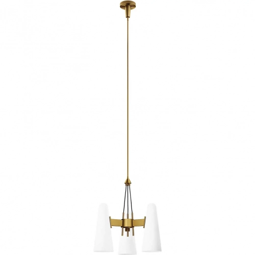 Beacon 3 Light Ceiling Pendant Light in Satin Brass Metal & Opal Glass