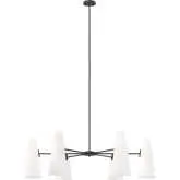 Beacon 6 Light Chandelier in Black Metal & Opal Glass