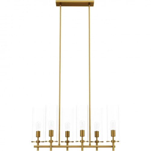 Skylark 6 Light Chandelier in Satin Brass Iron & Clear Glass