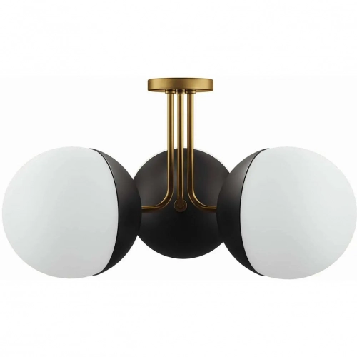 Stellar 3 Light Semi Flush Ceiling Light in Satin Brass & Opal Frosted Glass