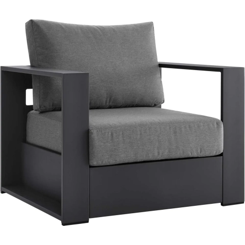 Tahoe Outdoor Accent Arm Chair in Gray Metal & Charcoal Gray Fabric