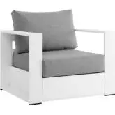 Tahoe Outdoor Accent Arm Chair in White Metal & Gray Fabric