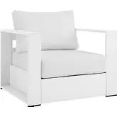 Tahoe Outdoor Accent Arm Chair in White Metal & White Fabric