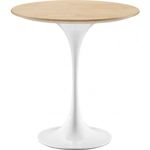 Lippa 20" Round Side Table in Natural Wood Finish & White Stainless