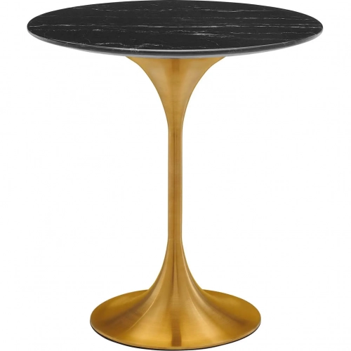 Lippa 20" Round Side Table in Black Faux Marble & Brushed Gold