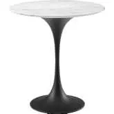 Lippa 20" Round Side Table in White Faux Marble & Black Metal