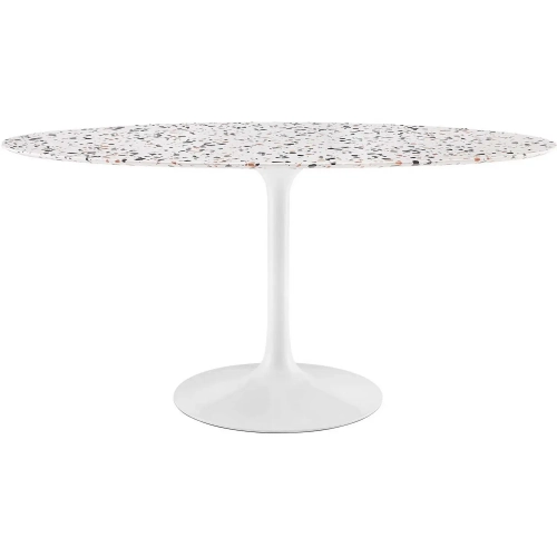 Lippa 60" Oval Dining Table in White Terrazzo & Gloss White