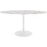 Lippa 60" Oval Dining Table in White Terrazzo & Gloss White