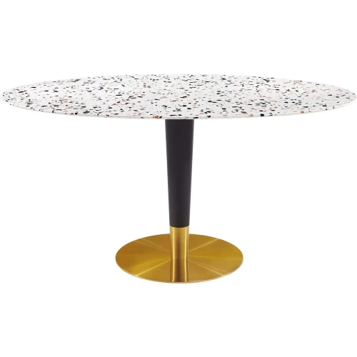 Zinque 60" Oval Dining Table in White Terrazzo, Black & Gold