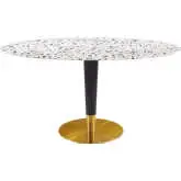 Zinque 60" Oval Dining Table in White Terrazzo, Black & Gold