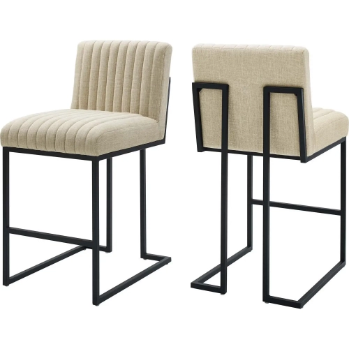 Indulge Counter Stool in Channel Tufted Beige Fabric (Set of 2)