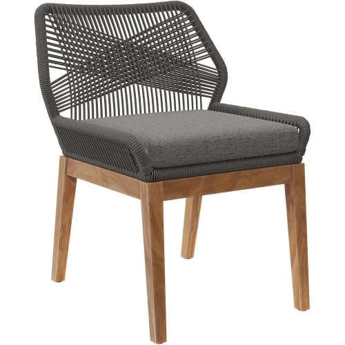 Wellspring Outdoor Dining Chair in Teak, Gray Rope & Gray Fabric