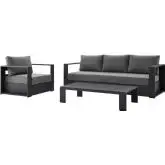 Tahoe Outdoor 3 Piece Sofa Set in Gray Metal & Charcoal Gray Fabric