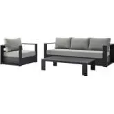 Tahoe Outdoor 3 Piece Sofa Set in Gray Metal & Gray Fabric