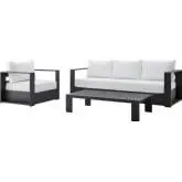 Tahoe Outdoor 3 Piece Sofa Set in Gray Metal & White Fabric