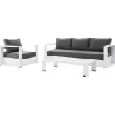 Tahoe Outdoor 3 Piece Sofa Set in White Metal & Charcoal Gray Fabric