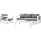 Tahoe Outdoor 3 Piece Sofa Set in White Metal & Gray Fabric