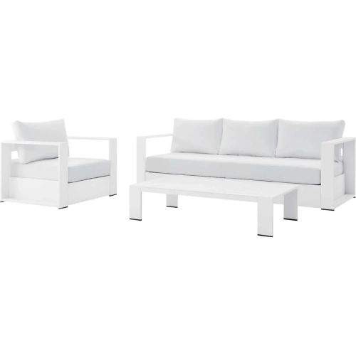 Tahoe Outdoor 3 Piece Sofa Set in White Metal & White Fabric