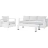 Tahoe Outdoor 3 Piece Sofa Set in White Metal & White Fabric