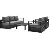 Tahoe Outdoor 4 Piece Sofa Set in Gray Metal & Charcoal Gray Fabric