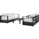 Tahoe Outdoor 4 Piece Sofa Set in Gray Metal & White Fabric