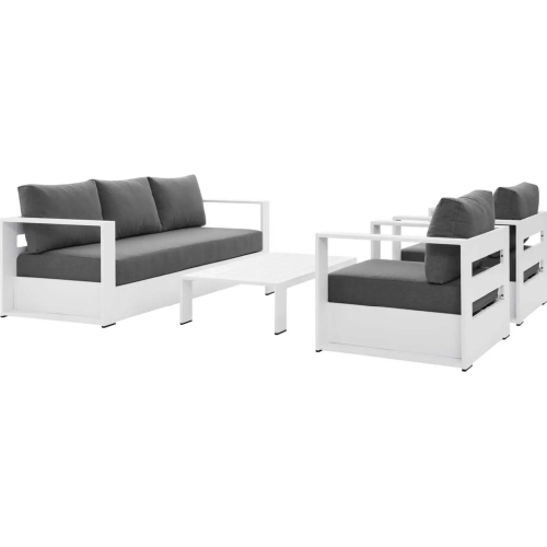 Tahoe Outdoor 4 Piece Sofa Set in White Metal & Charcoal Gray Fabric