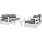 Tahoe Outdoor 4 Piece Sofa Set in White Metal & Gray Fabric