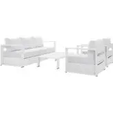 Tahoe Outdoor 4 Piece Sofa Set in White Metal & White Fabric