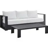 Tahoe Outdoor 2 Piece Sofa Set in Gray Metal & White Fabric