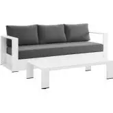 Tahoe Outdoor 2 Piece Sofa Set in White Metal & Charcoal Gray Fabric