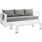 Tahoe Outdoor 2 Piece Sofa Set in White Metal & Gray Fabric