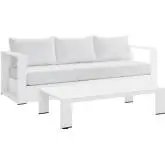 Tahoe Outdoor 2 Piece Sofa Set in White Metal & White Fabric