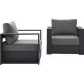 Tahoe Outdoor 2 Piece Accent Arm Chair Set in Gray Metal & Charcoal Gray Fabric