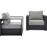 Tahoe Outdoor 2 Piece Accent Arm Chair Set in Gray Metal & Gray Fabric