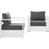 Tahoe Outdoor 2 Piece Accent Arm Chair Set in White Metal & Charcoal Gray Fabric