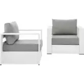 Tahoe Outdoor 2 Piece Accent Arm Chair Set in White Metal & Gray Fabric