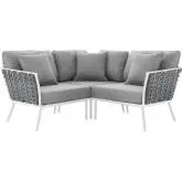 Stance 3 Piece Outdoor Sectional Sofa in White Metal & Gray Fabric