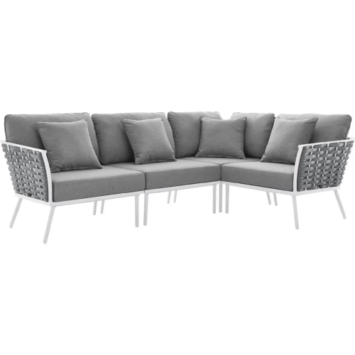 Stance 4 Piece Outdoor Sectional Sofa in White Metal & Gray Fabric