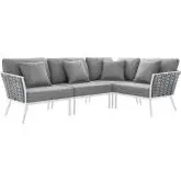 Stance 4 Piece Outdoor Sectional Sofa in White Metal & Gray Fabric