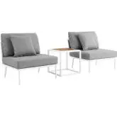 Stance 3 Piece Outdoor Armless Chair Set in White Metal & Gray Fabric