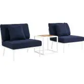 Stance 3 Piece Outdoor Armless Chair Set in White Metal & Navy Blue Fabric