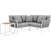 Stance 4 Piece Outdoor Sectional Sofa Set in White Metal & Gray Fabric