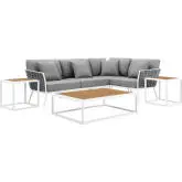 Stance 7 Piece Outdoor Sectional Sofa Set in White Metal & Gray Fabric