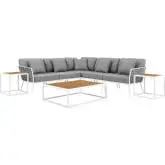 Stance 8 Piece Outdoor Sectional Sofa Set in White Metal & Gray Fabric