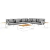 Stance 9 Piece Outdoor Sectional Sofa Set in White Metal & Gray Fabric